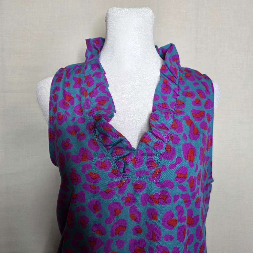 FSL Apparel Womens Blouse Blue Purple Leapord Print Size Small - Picture 3 of 7